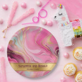 Elegante Faux Gold en Pink Marbled Wedding Papieren Bordje (Feest)