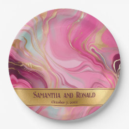 Elegante Faux Gold en Pink Marbled Wedding Papieren Bordje