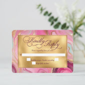 Elegante Faux Gold en Pink Marbled Wedding RSVP Kaartje (Staand voorkant)