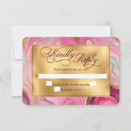 Elegante Faux Gold en Pink Marbled Wedding RSVP Kaartje