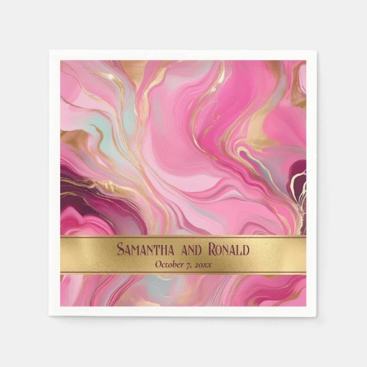 Elegante Faux Gold en Pink Marbled Wedding Servet (Voorkant)
