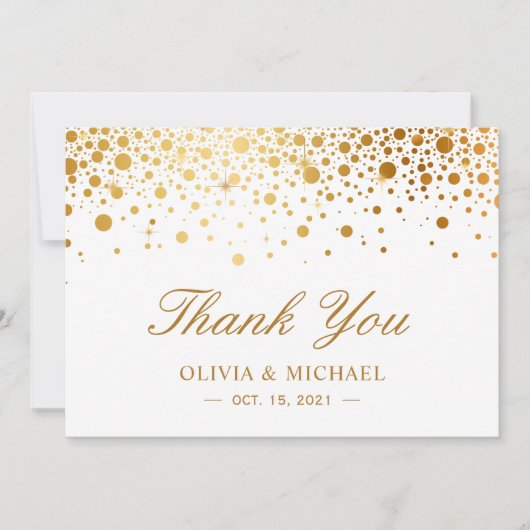 Elegante Faux Gold Foil Confetti Stippen Bedankkaart (Voorkant)