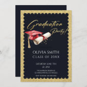 Elegante Faux Gold Foil Graduation Party Kaart (Voorkant / Achterkant)