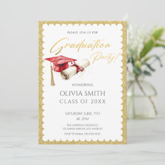 Elegante Faux Gold Foil Graduation Party Kaart