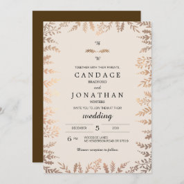Elegante Faux Gold Foliage Wedding Kaart