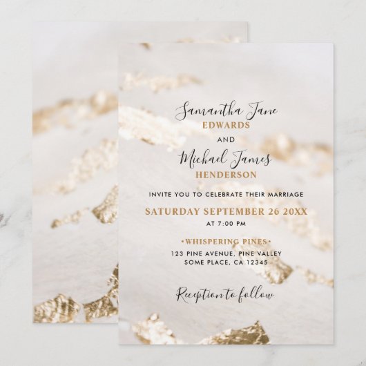 Elegante Faux Gold Folie Bruiloft uitnodiging (Voorkant / Achterkant)