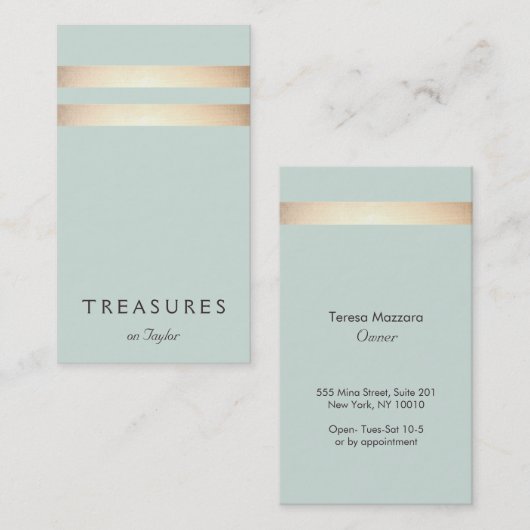 Elegante Faux Gold Folie Gestreept Licht Blauw Visitekaartje (Voorkant / Achterkant)