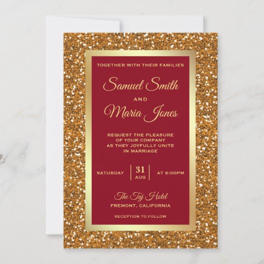 Elegante Faux Gold Folie Glitter Maroon Rode bruil Kaart (Voorkant)