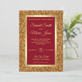 Elegante Faux Gold Folie Glitter Maroon Rode bruil Kaart (Staand voorkant)