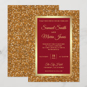 Elegante Faux Gold Folie Glitter Maroon Rode bruil Kaart (Voorkant / Achterkant)