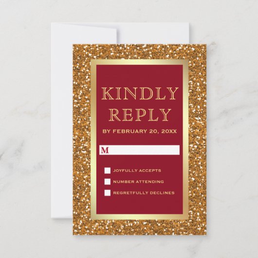Elegante Faux Gold Folie Glitter Maroon Rode bruil RSVP Kaartje (Voorkant)