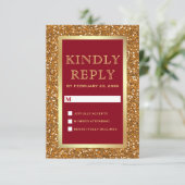 Elegante Faux Gold Folie Glitter Maroon Rode bruil RSVP Kaartje (Staand voorkant)
