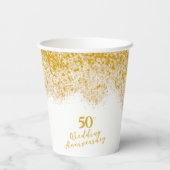 Elegante Faux Gold Glitter 50ste bruiloft Jubileum Papieren Bekers (Achterkant)