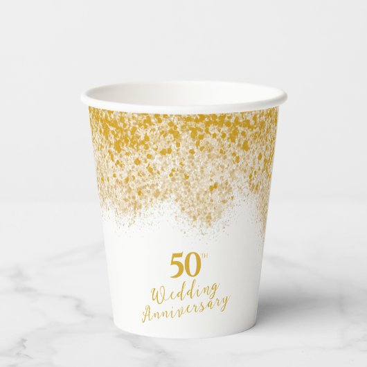 Elegante Faux Gold Glitter 50ste bruiloft Jubileum Papieren Bekers (Achterkant)