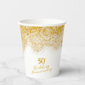 Elegante Faux Gold Glitter 50ste bruiloft Jubileum Papieren Bekers (Voorkant)