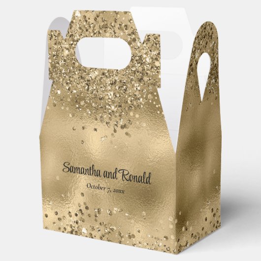 Elegante Faux Gold Glitter en Folie bruiloft Bedankdoosjes (Geopend)