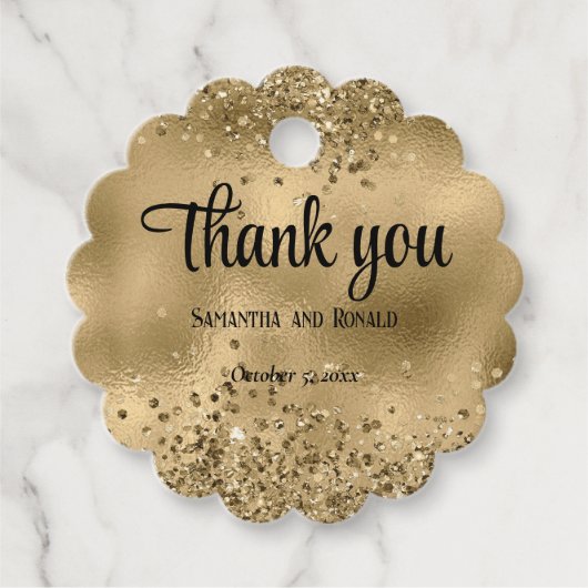 Elegante Faux Gold Glitter en Folie bruiloft Bedankjes Labels (Voorkant)