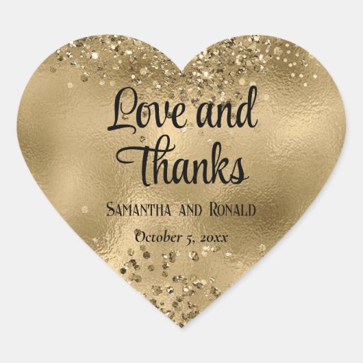 Elegante Faux Gold Glitter en Folie bruiloft Hart Sticker (Voorkant)