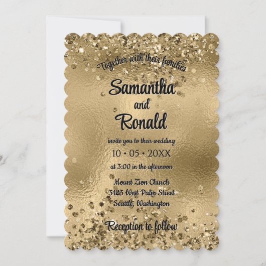 Elegante Faux Gold Glitter en Folie bruiloft Kaart (Voorkant)