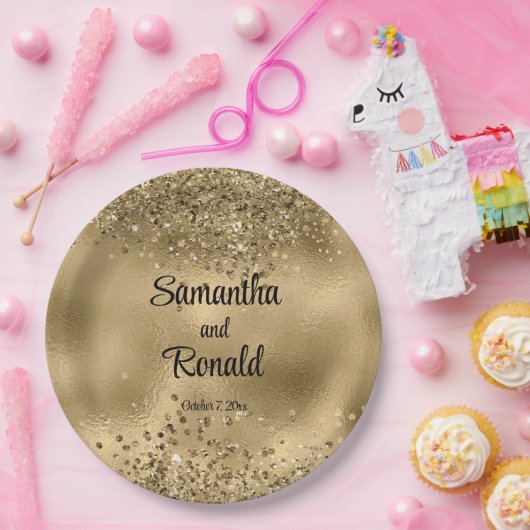 Elegante Faux Gold Glitter en Folie bruiloft Papieren Bordje (Feest)