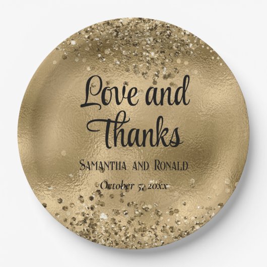 Elegante Faux Gold Glitter en Folie bruiloft Papieren Bordje (Voorkant)