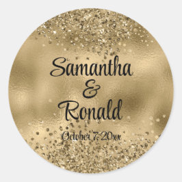 Elegante Faux Gold Glitter en Folie bruiloft Ronde Sticker