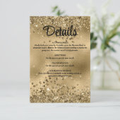Elegante Faux Gold Glitter en Folie Wedding Detail Informatiekaartje (Staand voorkant)