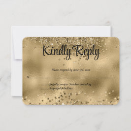 Elegante Faux Gold Glitter & Folie Wedding RSVP-ka RSVP Kaartje