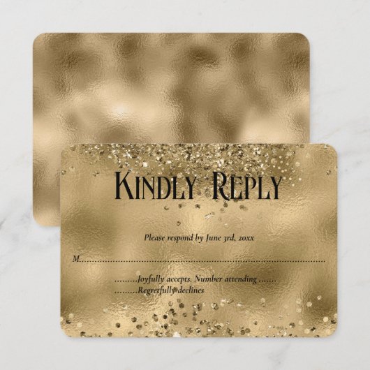 Elegante Faux Gold Glitter & Folie Wedding RSVP-ka RSVP Kaartje (Voorkant / Achterkant)