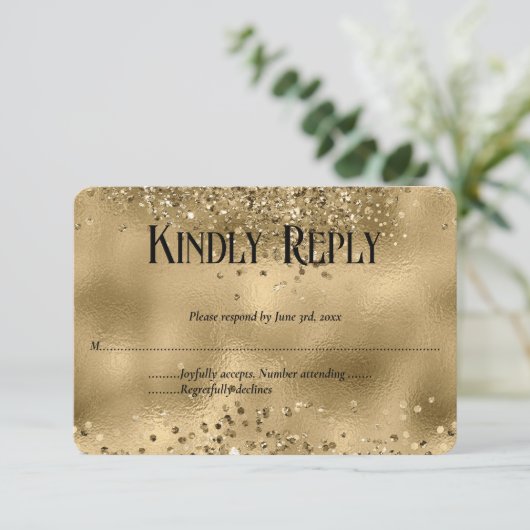 Elegante Faux Gold Glitter & Folie Wedding RSVP-ka RSVP Kaartje (Staand voorkant)