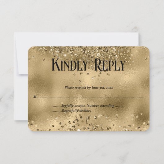 Elegante Faux Gold Glitter & Folie Wedding RSVP-ka RSVP Kaartje (Voorkant)