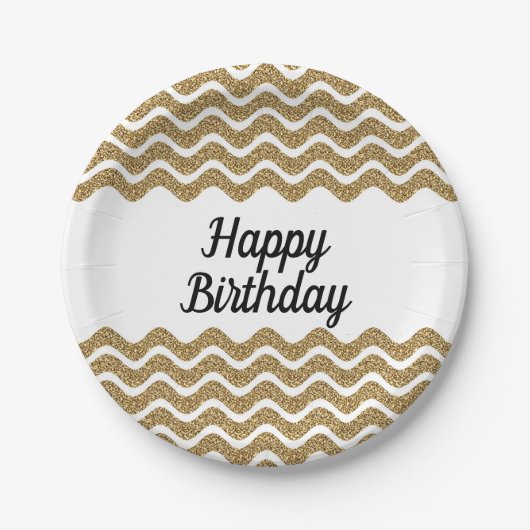 Elegante Faux Gold Glitter Stripes Kerstmis Papieren Bordje (Voorkant)