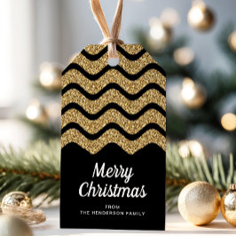 Elegante Faux Gold Glitter Vrolijk Kerstfeest Cadeaulabel
