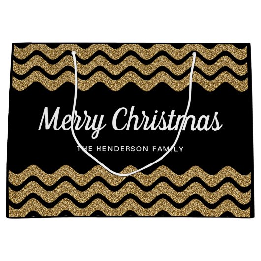 Elegante Faux Gold Glitter Vrolijk Kerstfeest Groot Cadeauzakje (Voorkant)