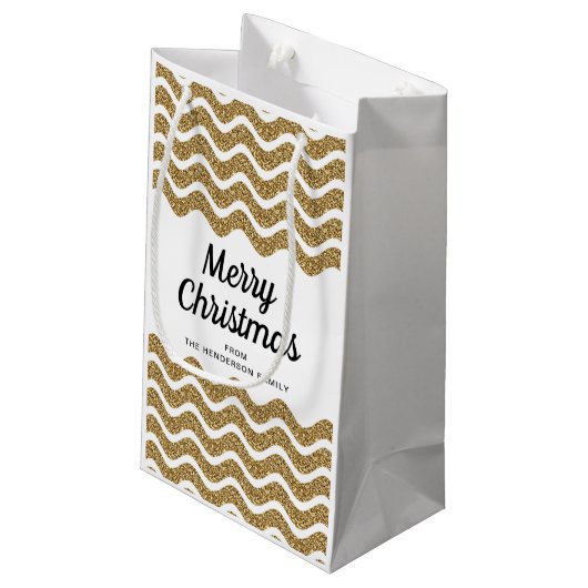 Elegante Faux Gold Glitter Vrolijk Kerstfeest Klein Cadeauzakje (Achterkant Gekanteld)