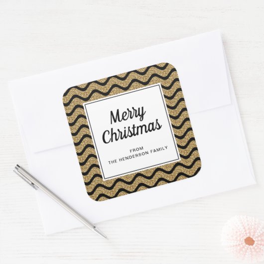 Elegante Faux Gold Glitter Vrolijk Kerstfeest Vierkante Sticker (Envelop)