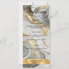Elegante Faux Gold Grey Wit Marmerled Wedding Menu Kaart