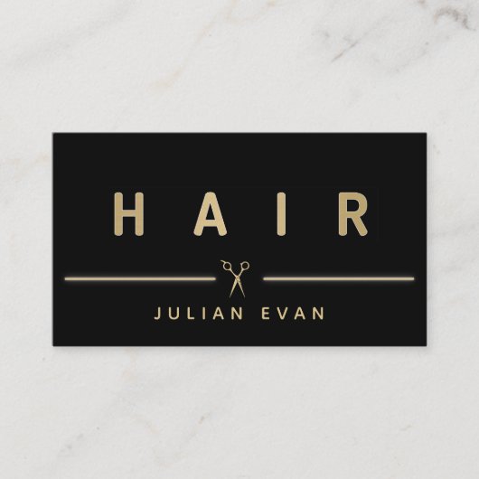 Elegante Faux Gold Hair Schaar Hair Stylist Zwart Visitekaartje (Voorkant)