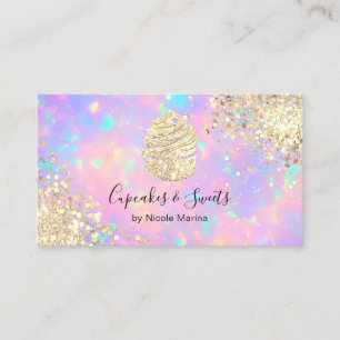 Elegante Faux Gold Holografische Cupcake Sweets Visitekaartje