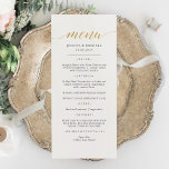 Elegante Faux Gold kalligrafie Menu Kaart<br><div class="desc">Faux Gold kalligrafie Classic & Elegant bruiloft, feest of Jubileum Menu. Een elegant ontwerp in goud, zwart en wit of elke achtergrondkleur die u kiest. Klik gewoon op de koppeling voor verdere aanpassing, die wordt weergegeven onder het tekstvak aan de rechterkant, en kies uw aangepaste kleurenachtergrond. Deze teken poster sjabloon...</div>