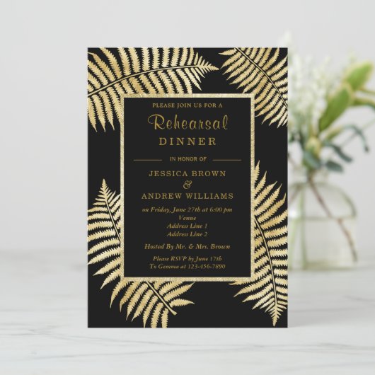 Elegante Faux Gold Leaf Bracken Bruiloft Kaart (Staand voorkant)