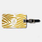 Elegante Faux Gold Leaf White Monogrammed Bagagelabel (Voorkant horizontaal)