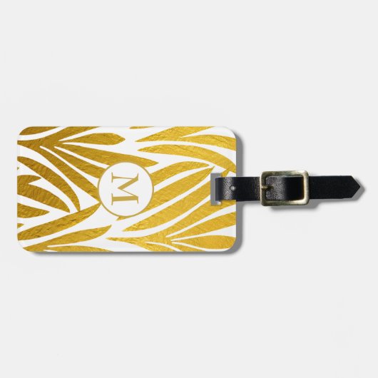 Elegante Faux Gold Leaf White Monogrammed Bagagelabel (Voorkant horizontaal)