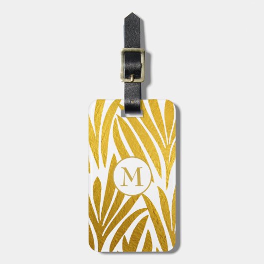 Elegante Faux Gold Leaf White Monogrammed Bagagelabel (Voorkant verticaal)