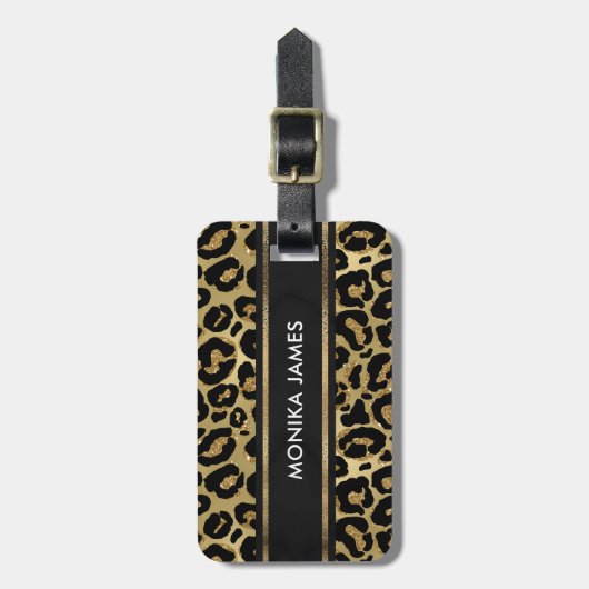 Elegante Faux Gold Leopard Dierenprint Custom Bagagelabel (Voorkant verticaal)