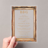 Elegante Faux Gold Lijst Monogram Huwelijk Clear Acryl Uitnodigingen (Insitu (Draagbaar))