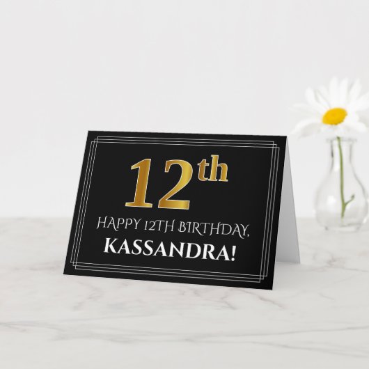 Elegante Faux Gold look "12th" Verjaardag + Naam Kaart (Kleine Plant)