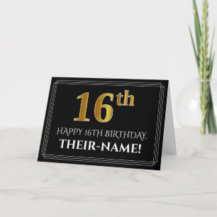 Elegante Faux Gold look "16th" Verjaardag + Naam Kaart