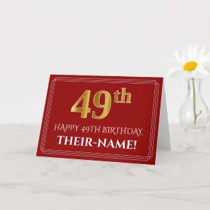 Elegante Faux Gold Look "49th" Verjaardag, Naam (r Kaart