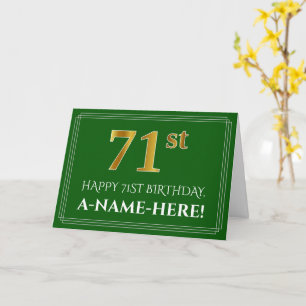 Elegante Faux Gold Look 71e verjaardag, Naam (groe Kaart